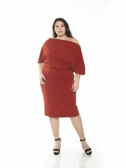 New ⌛ ALEXIA ADMOR Olivia 👗 Dress - Plus Size 🔥 -ALEXIA ADMOR Shop D3342PLS RED OCHRE 1