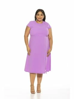 Buy 🔔 ALEXIA ADMOR Lily Midi 👗 Dress- Plus Size 👏 -ALEXIA ADMOR Shop D3618PLS LILAC 1 scaled