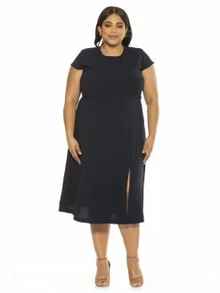 Buy 🔔 ALEXIA ADMOR Lily Midi 👗 Dress- Plus Size 👏 -ALEXIA ADMOR Shop D3618PLS NAVY 1