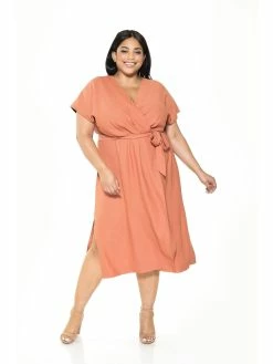 Best Pirce 🛒 ALEXIA ADMOR Iris Wrap 👗 Dress - Plus Size 😍 -ALEXIA ADMOR Shop D3684PLS APRICOT 1