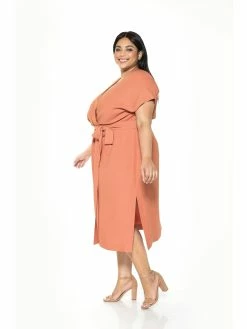 Best Pirce 🛒 ALEXIA ADMOR Iris Wrap 👗 Dress - Plus Size 😍 -ALEXIA ADMOR Shop D3684PLS APRICOT 2 scaled