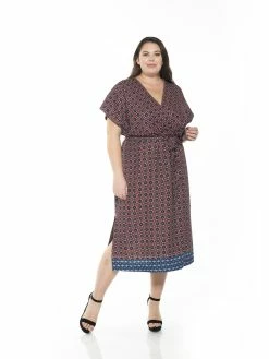Best Pirce 🛒 ALEXIA ADMOR Iris Wrap 👗 Dress - Plus Size 😍 -ALEXIA ADMOR Shop D3684PLS RUST GEO MLT 1
