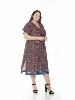 Best Pirce 🛒 ALEXIA ADMOR Iris Wrap 👗 Dress - Plus Size 😍 -ALEXIA ADMOR Shop D3684PLS RUST GEO MLT 3