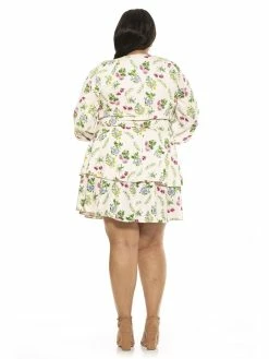 Flash Sale ✔️ ALEXIA ADMOR Layla V Neck 👗 Dress - Plus Size 😉 -ALEXIA ADMOR Shop D3728PLS IVORY DITZY 3 scaled