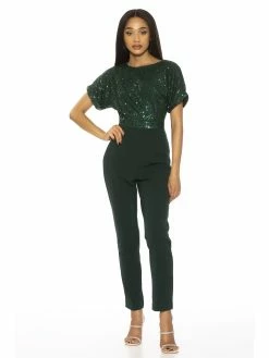 Cheapest 👏 ALEXIA ADMOR Sadie Sequin Top Jumpsuit 👍 -ALEXIA ADMOR Shop D3787A EMERALD 1 scaled
