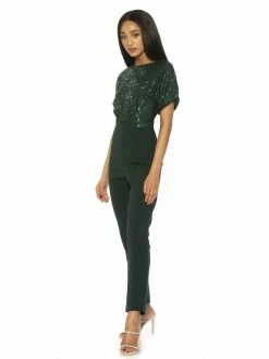 Cheapest 👏 ALEXIA ADMOR Sadie Sequin Top Jumpsuit 👍 -ALEXIA ADMOR Shop D3787A EMERALD 2 scaled