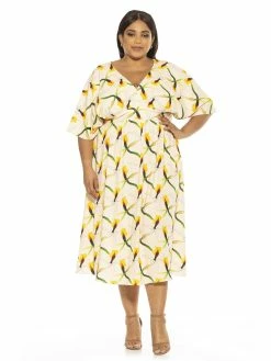 Cheapest 😀 ALEXIA ADMOR August Midi 👗 Dress - Plus Size 🔥 -ALEXIA ADMOR Shop D3816PLS BEIGE FLORAL 1