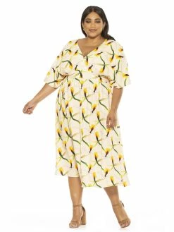 Cheapest 😀 ALEXIA ADMOR August Midi 👗 Dress - Plus Size 🔥 -ALEXIA ADMOR Shop D3816PLS BEIGE FLORAL 2