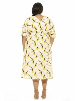 Cheapest 😀 ALEXIA ADMOR August Midi 👗 Dress - Plus Size 🔥 -ALEXIA ADMOR Shop D3816PLS BEIGE FLORAL 3