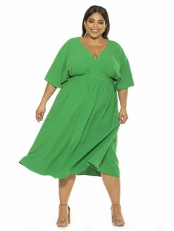 Cheapest 😀 ALEXIA ADMOR August Midi 👗 Dress - Plus Size 🔥 -ALEXIA ADMOR Shop D3816PLS GRN 1