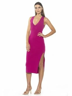 Wholesale 💯 ALEXIA ADMOR Ariana V Neck 👗 Dress 🧨 -ALEXIA ADMOR Shop D3897 MAGENTA 1 scaled