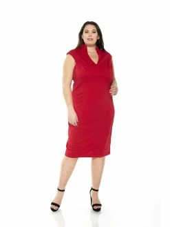 Discount 🔔 ALEXIA ADMOR Katrina Midi 👗 Dress - Plus Size 🎉 -ALEXIA ADMOR Shop PL0001PLS BRICKRED scaled