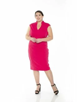 Discount 🔔 ALEXIA ADMOR Katrina Midi 👗 Dress - Plus Size 🎉 -ALEXIA ADMOR Shop PL0001PLS FUCHSIA scaled