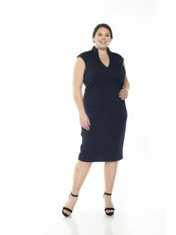 Discount 🔔 ALEXIA ADMOR Katrina Midi 👗 Dress - Plus Size 🎉 -ALEXIA ADMOR Shop PL0001PLS MIDN BLUE scaled