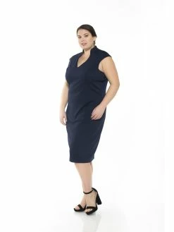 Discount 🔔 ALEXIA ADMOR Katrina Midi 👗 Dress - Plus Size 🎉 -ALEXIA ADMOR Shop PL0001PLS MIDN BLUE 2 scaled