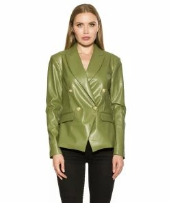 Discount ⌛ ALEXIA ADMOR Leather Blazer 🥰 -ALEXIA ADMOR Shop T536 OLIVE 1
