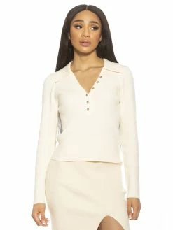 Flash Sale 🛒 ALEXIA ADMOR Ribbed Polo Top 🌟 -ALEXIA ADMOR Shop T552 IVORY scaled