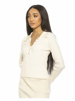 Flash Sale 🛒 ALEXIA ADMOR Ribbed Polo Top 🌟 -ALEXIA ADMOR Shop T552 IVORY 2